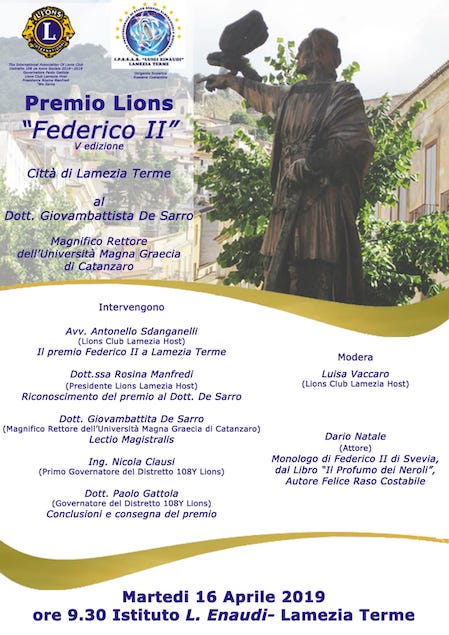 Lamezia. Il 16 aprile all'Einaudi la quinta edizione del riconoscimento “Federico II”