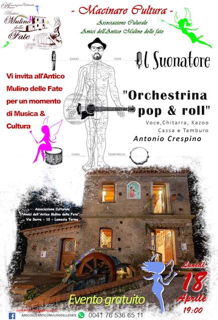 “Macinare Cultura”. Il 18 aprile Il Suonatore “Orchestrina Pop & Roll”