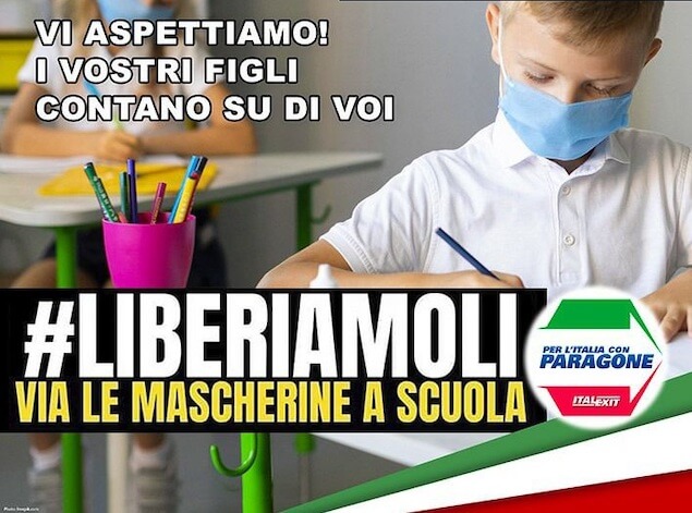 Italexit con Paragone Calabria: basta mascherine ai bambini