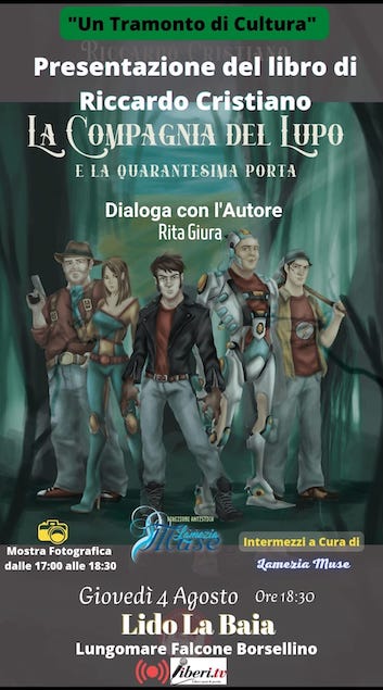 Un Tramonto di Cultura: al Lido La Baia presentazione del libro “La Compagnia del Lupo e la quarantesima porta”