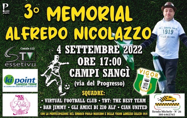 Lamezia. Il 4 settembre il 3° Memorial Alfredo Nicolazzo