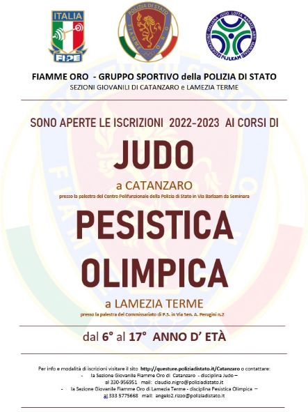 Fiamme Oro Polizia: aperte le iscrizioni ai corsi di Judo e Pesistica Olimpica