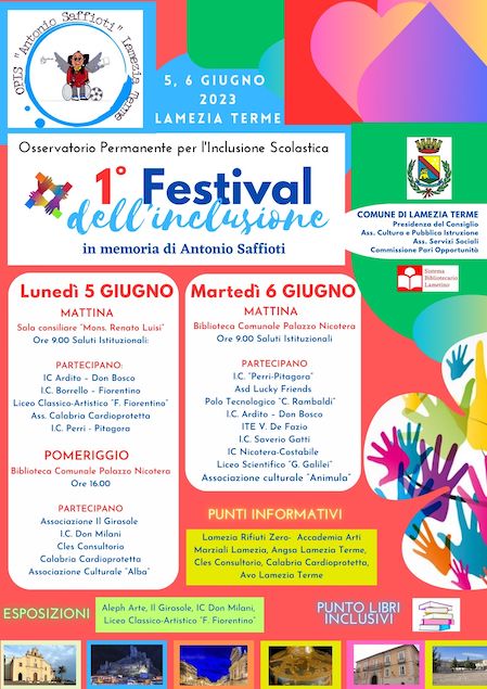 Lamezia. Il 5 e 6 giugno Festival dell’Inclusione Scolastica