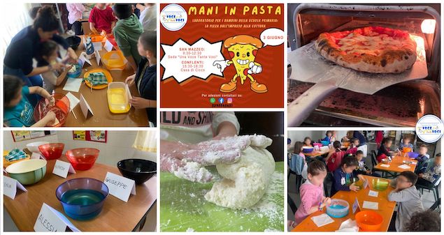 Laboratorio di pizza "Mani in pasta" organizzato dall'Associazione Una Voce Tante Voci