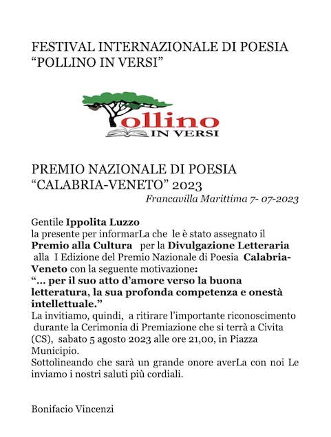 Premio nazionale di Poesia “Calabria-Veneto”, riconoscimento per la lametina Ippolita Luzzo