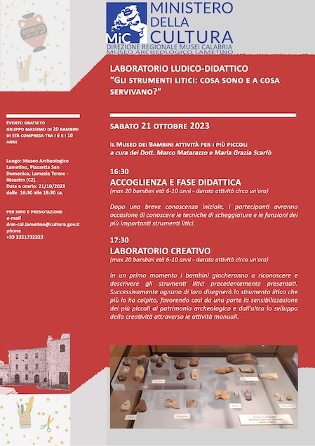 Museo Archeologico Lametino, il 21 ottobre nuovo laboratorio ludico-didattico dedicato agli strumenti litici