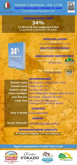 Presentazione in Puglia del libro “34% la storia di una legge del Sud"