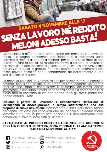 abolizione Reddito Cittadinanza 