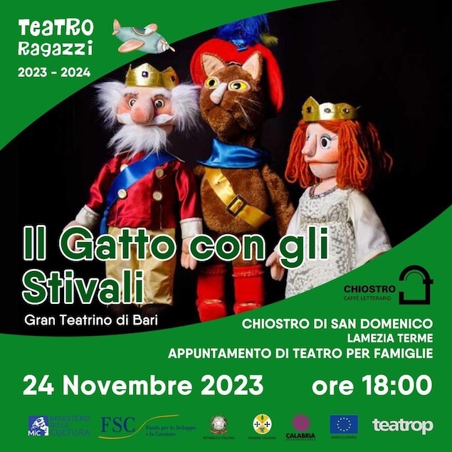 Lamezia, Teatro Ragazzi: Il gatto con gli stivali in scena al Chiostro