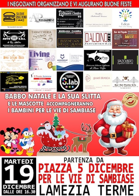 Lamezia. Il 19 dicembre l'evento natalizio "Babbo Natale in Slitta"