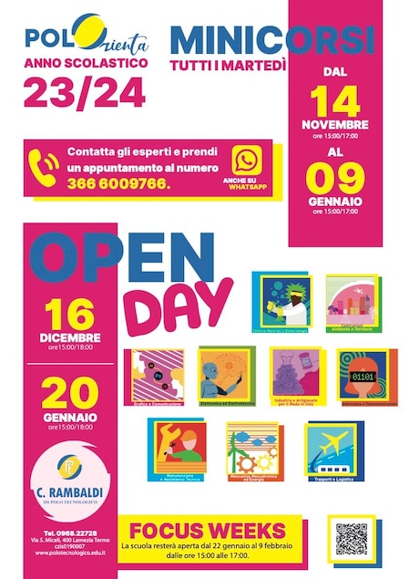 Lamezia. Il 21 gennaio open day e dal 22 gennaio focus weeks al Polo Rambaldi