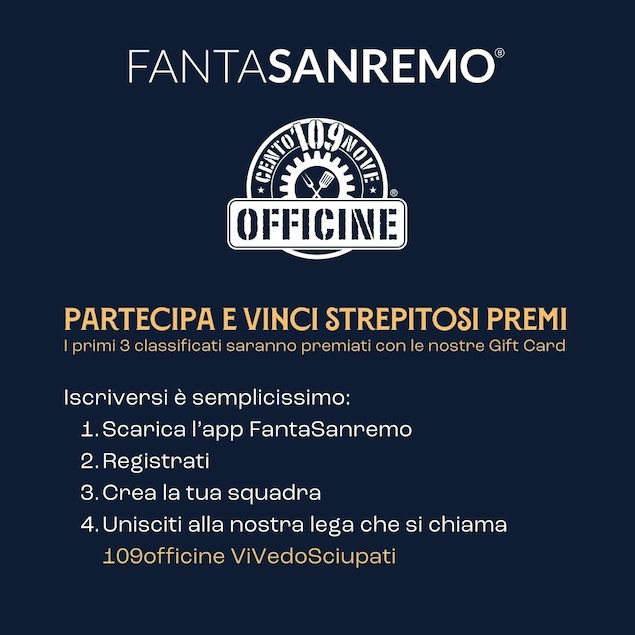 Ultimi giorni per partecipare al Fantasanremo: iscriviti alla Lega di 109 Officine e prova a vincere le Gift Card