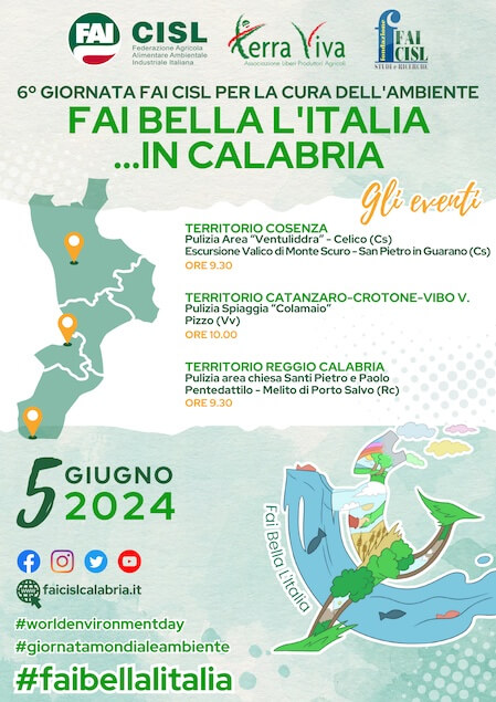 Fai Bella l’Italia, gli eventi in Calabria per la Giornata nazionale Fai Cisl per la cura dell’ambiente