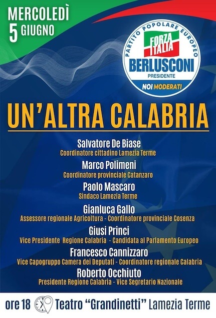 Lamezia. Incontro pubblico Forza Italia: "Un’altra Calabria... L’Europa che vorremmo"