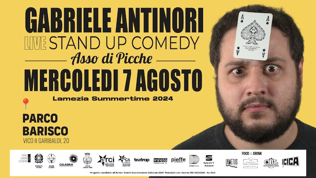 Lamezia Summertime. Stand up comedy Gabriele Antinori live Parco Barisco