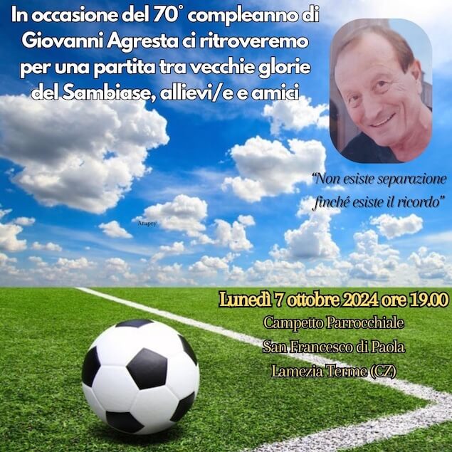 Lamezia. Il 7 ottobre "La Partita del Cuore" in ricordo di Giovanni Agresta