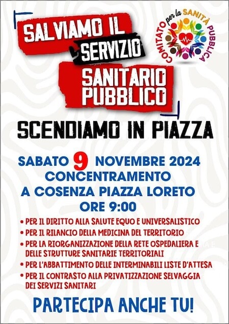 Cgil Cosenza, 5 novembre presentazione manifestazione "Salviamo il servizio sanitario pubblico"