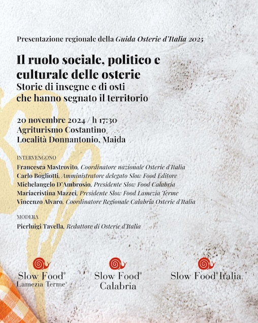 Osterie d'Italia, la guida di Slow Food Editore si presenta in Calabria