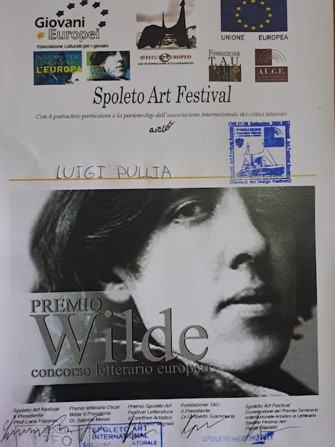 Premio Internazionale "Oscar Wilde" al poeta lametino Dott. Luigi Pullia