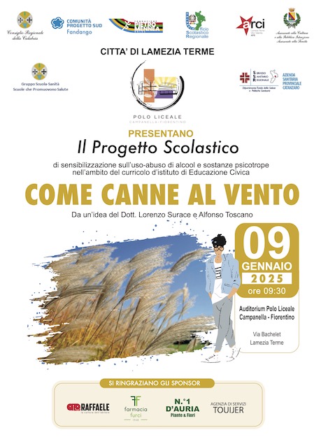 Lamezia. Polo liceale “Campanella Fiorentino”, il 9 gennaio presentazione progetto "Come canne al vento"