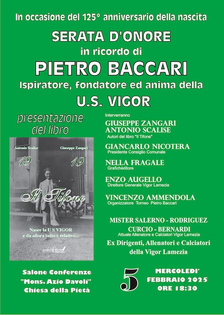 Lamezia. Il 5 febbraio serata in ricordo di Pietro Baccari