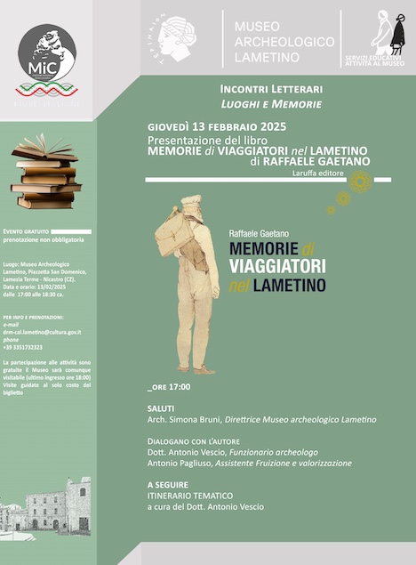 “Memorie di viaggiatori nel Lametino”, il 13 febbraio la presentazione al Museo Archeologico Lametino