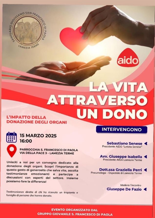 Lamezia. Il 15 marzo incontro sulla donazione degli organi