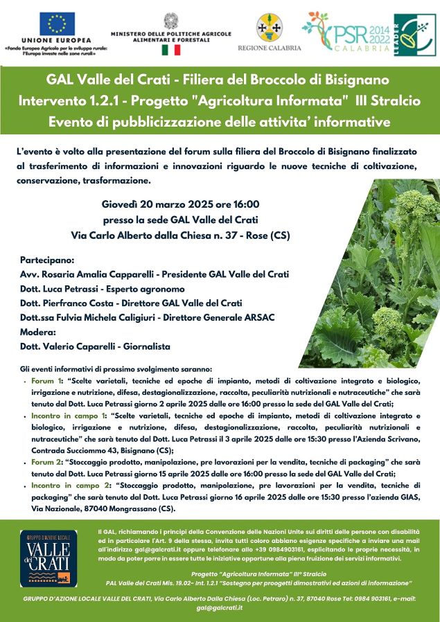 Progetto Agricoltura Informata: via ai prossimi incontri sul broccolo di Bisignano